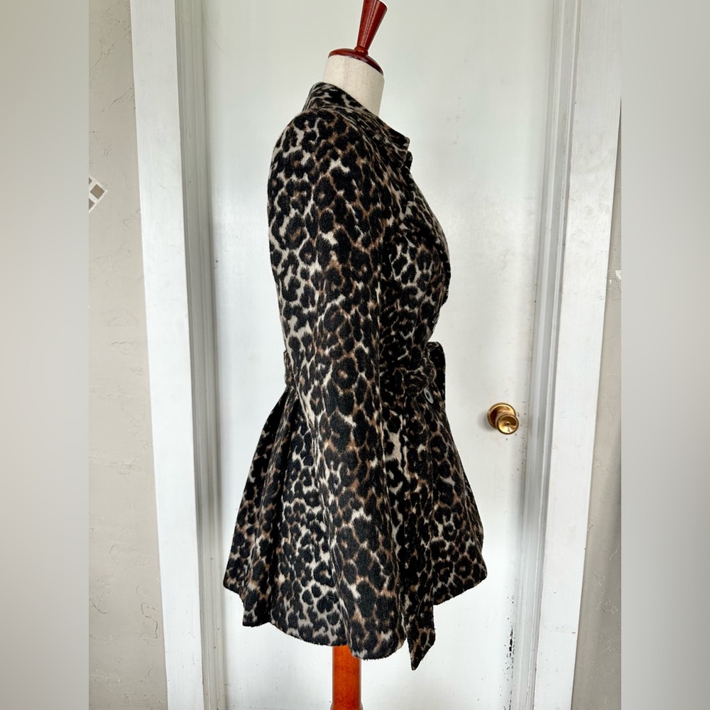 Via Spiga Wool Blend Leopard Animal Print Double Breasted Pea Coat Size 4 - Picture 3 of 9